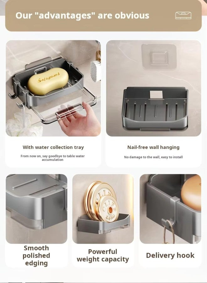 NAALSA Essential 2Pc Soap Holder for Bathroom Non-Drill Wall Mount Magic Sticker Self Adhesive Soap Stand for Bathroom with Removable Drain Tray (2) - Image 5